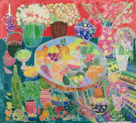 Guatemalansk bord, 1995 (farvet blæk på silke)